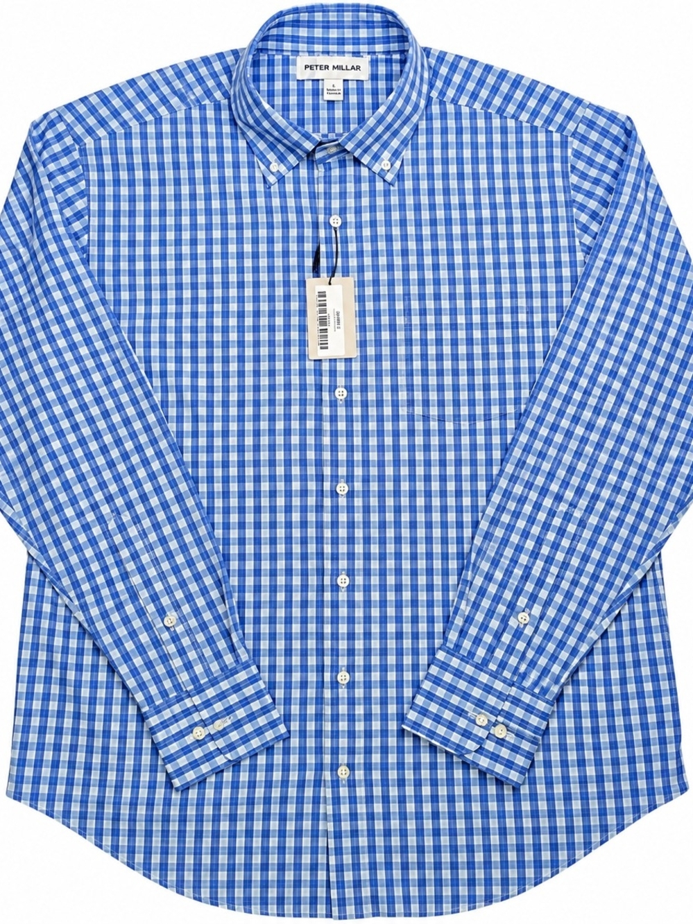 Peter Millar Blue and White Gingham Button-Down Shirt